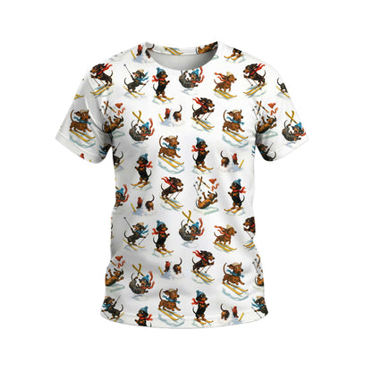 Skiing Funny Sausage Dog Snow Sport Tee For Christmas Season, Dachshund T Shirt, Wiener Dog T Shirt