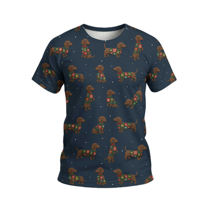 Snowflake Pattern Polos Christmas, Dachshund Christmas Shirt, Weiner Dog Shirts