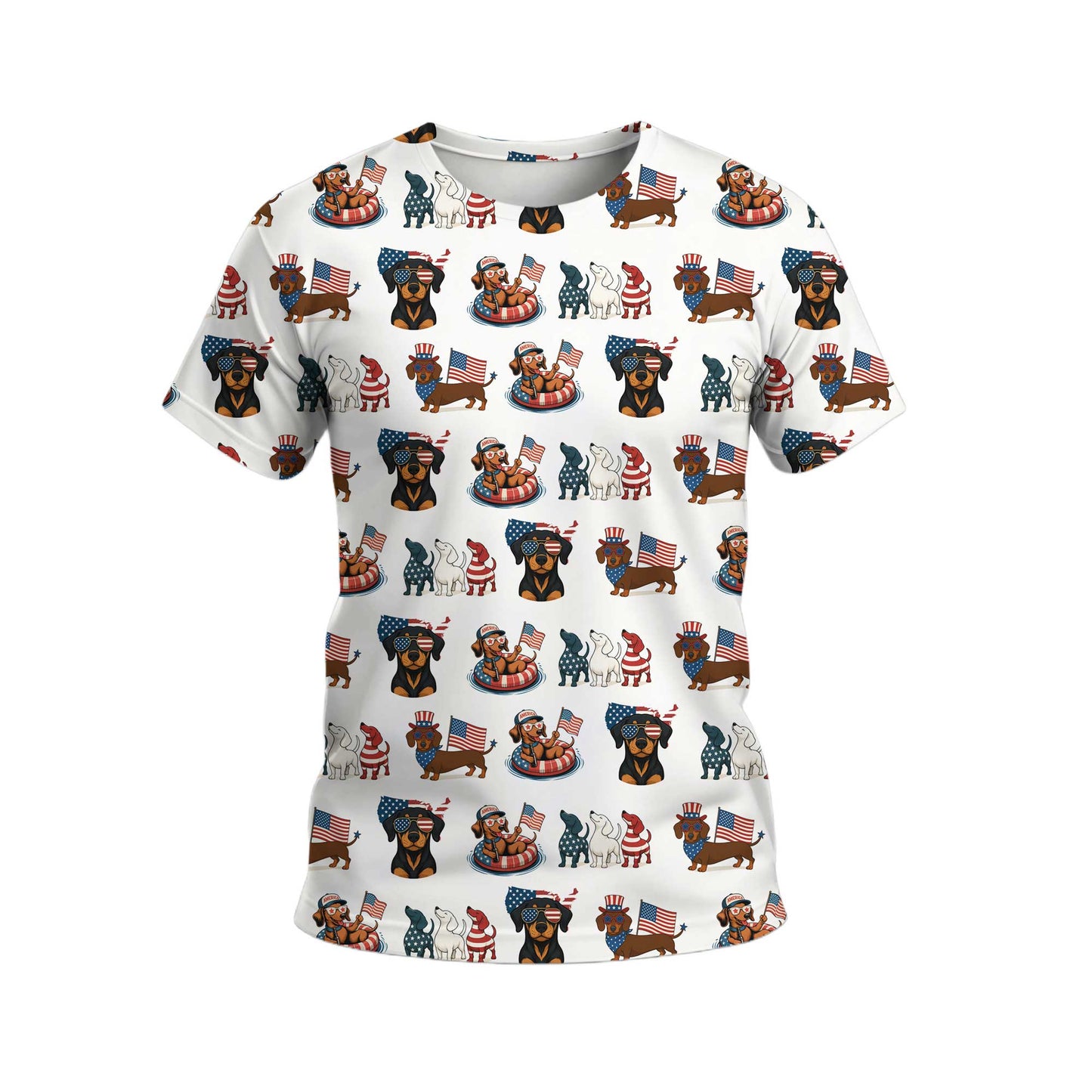 American Flag and Cute Dachshund Pattern Polo, Dachshund Shirt, Wiener Dog T Shirt