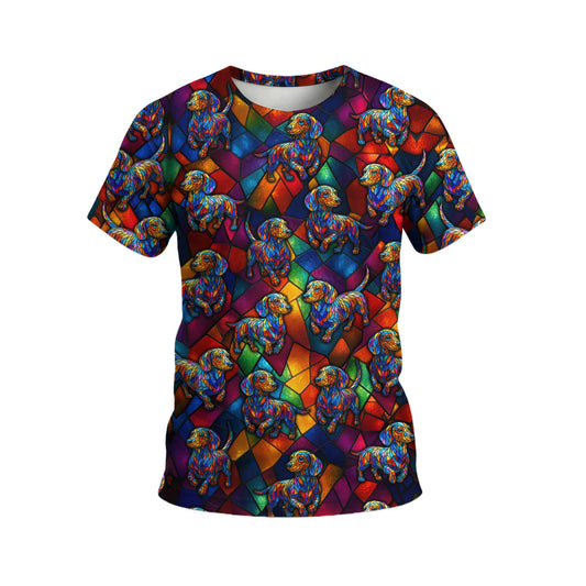 Vibrant Mosaic Dachshund Shirt, Colorful Glass Art Dog Design, Dachshund T Shirt, Wiener Dog T Shirt