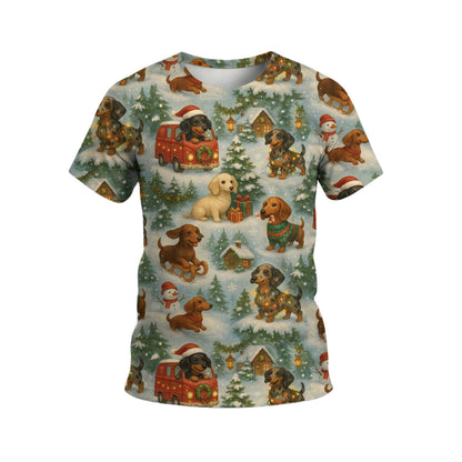 Vintage Christmas Winter Snow Landscape Pattern Polo, Dachshund T Shirt, Wiener Dog T Shirt