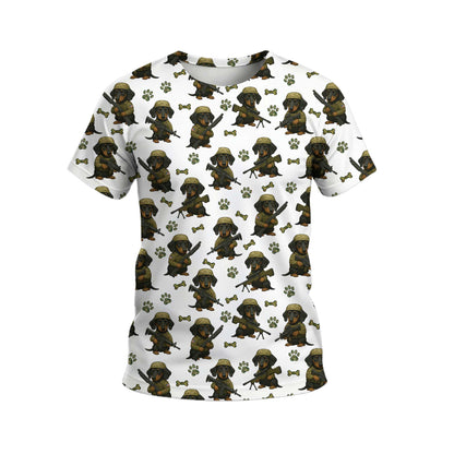 Military Dachshund Soldier T Shirt, Funny Army Dog Pattern, Dachshund T Shirt, Wiener Dog T Shirt