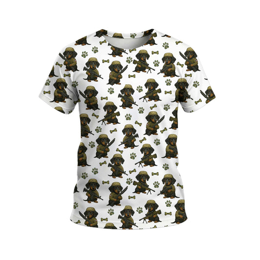 Military Dachshund Soldier T Shirt, Funny Army Dog Pattern, Dachshund T Shirt, Wiener Dog T Shirt