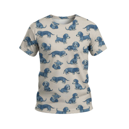 Playful Blue Dog Pattern Hawaiian Style, Wiener Dog T Shirt, Dachshund Shirt