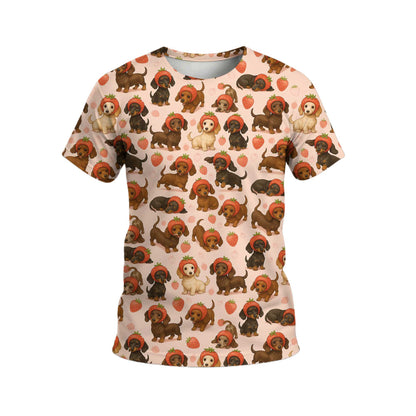Funny Kawaii Strawberry Art With Cute Dachshund Shirt, Dachshund T Shirt, Wiener Dog T Shirt