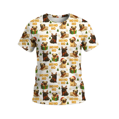 Cute Pug Santa Ho Ho Ho  Pattern Pug Polo, Funny Pug Shirt, Pug T Shirt