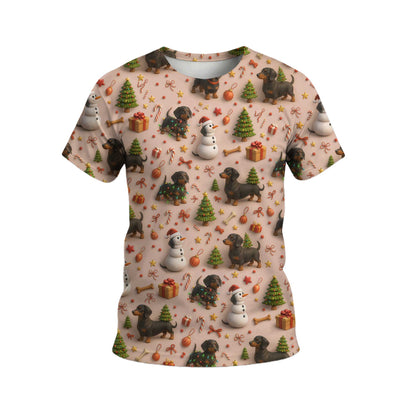 Dog Snowman Tree Pattern Polo For Winter Season, Dachshund T Shirt, Wiener Dog T Shirt
