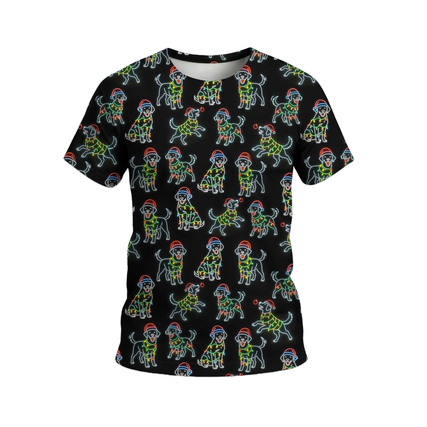 Colorful Neon Labrador Santa Christmas Black Polo, Christmas Labrador T Shirt, Labrador Dog Shirt