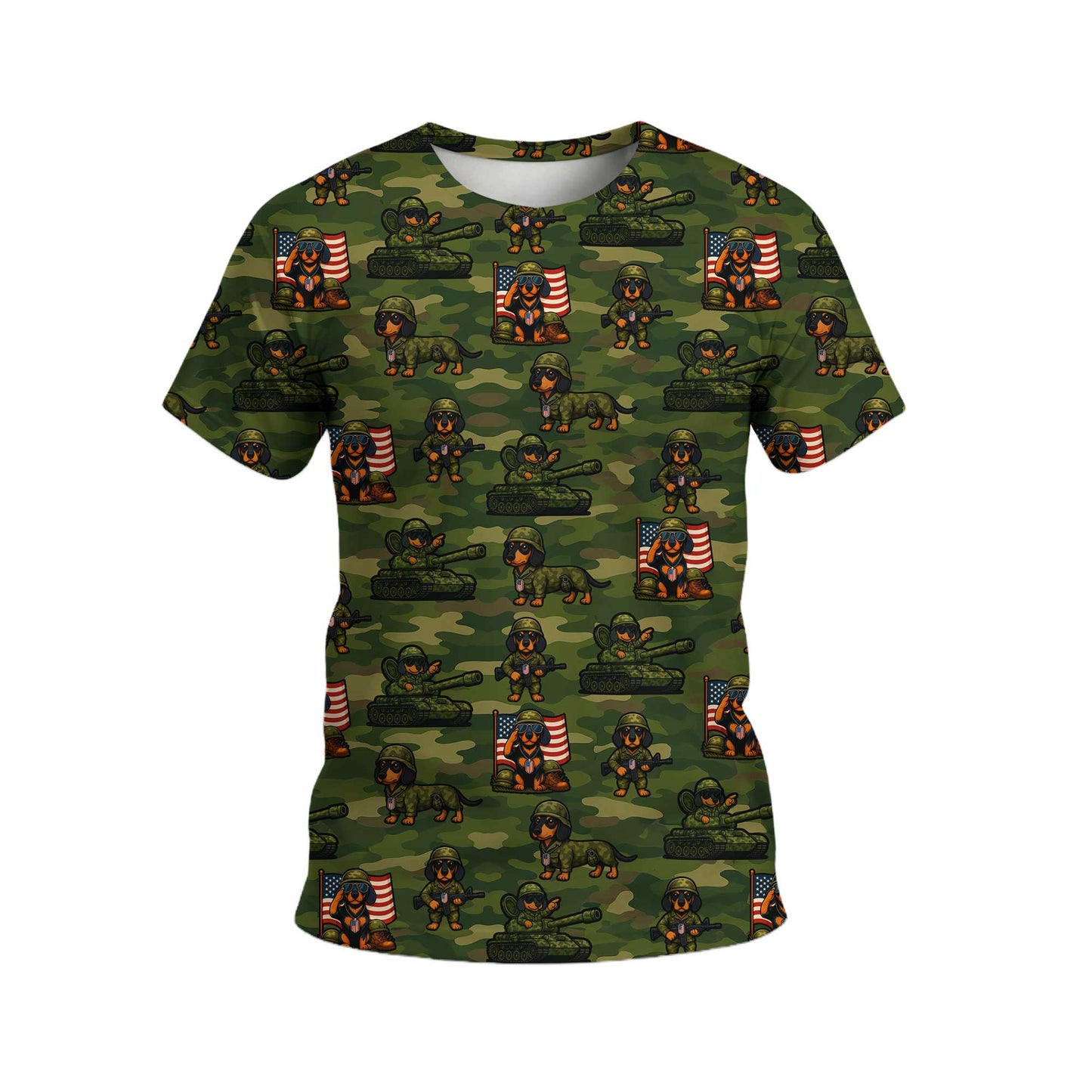 Military Camo Soldier Pattern Polo, Dachshund Shirt, Wiener Dog T Shirt