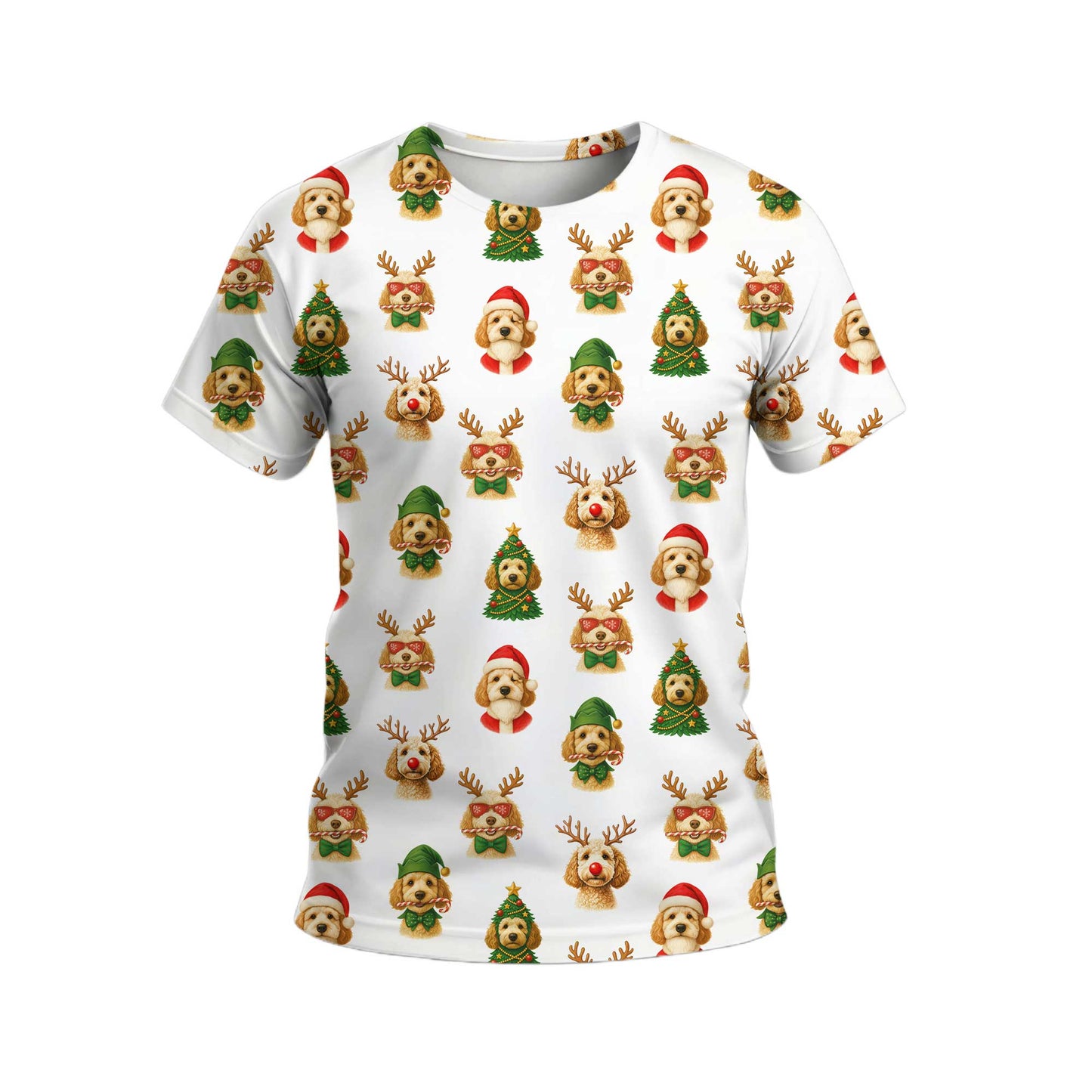 Cute Funny Puppy Santa Reindeer Pattern Polo, Dachshund T Shirt, Wiener Dog T Shirt