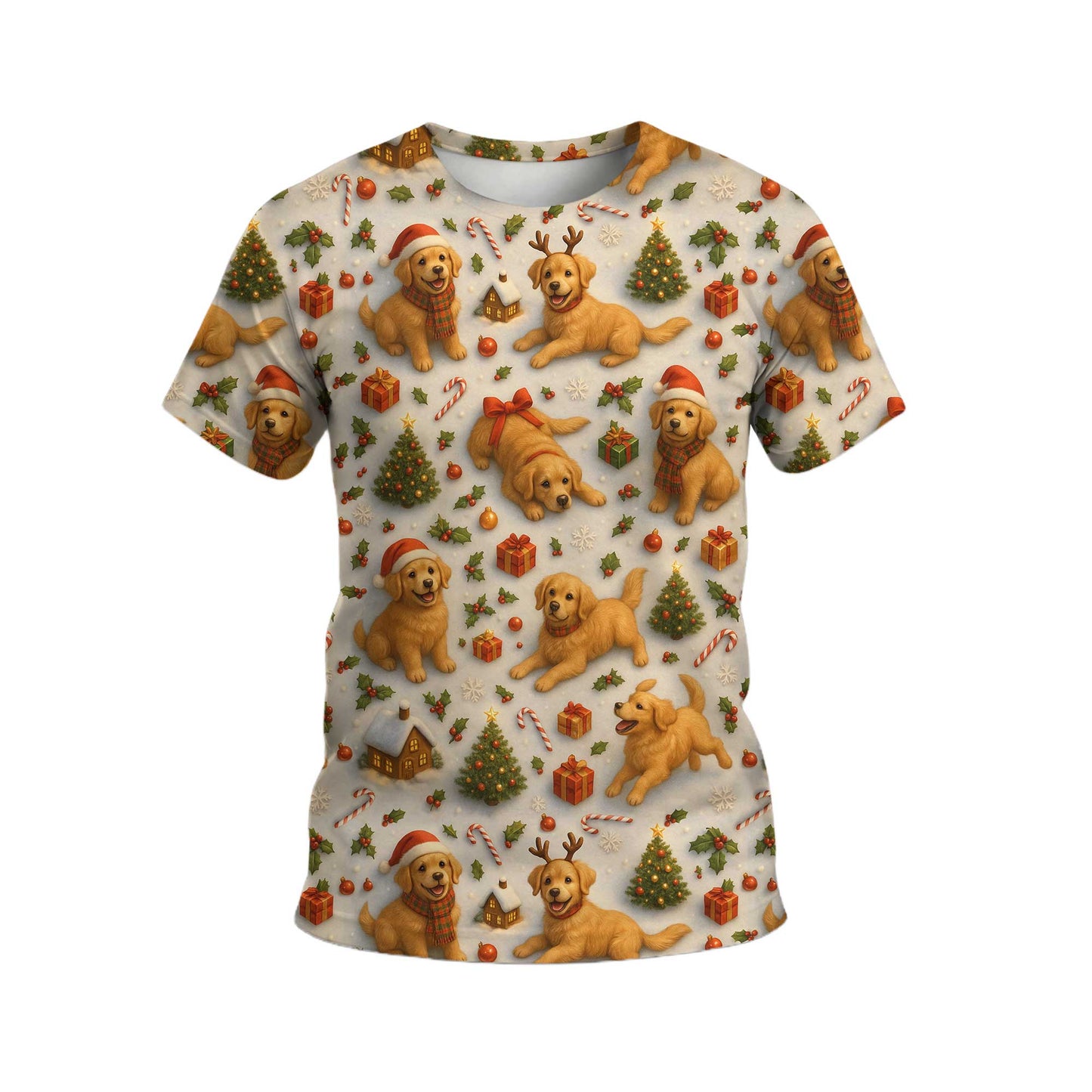 Funny Cute Golden Holiday Pattern Polo, Christmas Golden Retriever Shirt, Golden Retriever T Shirt