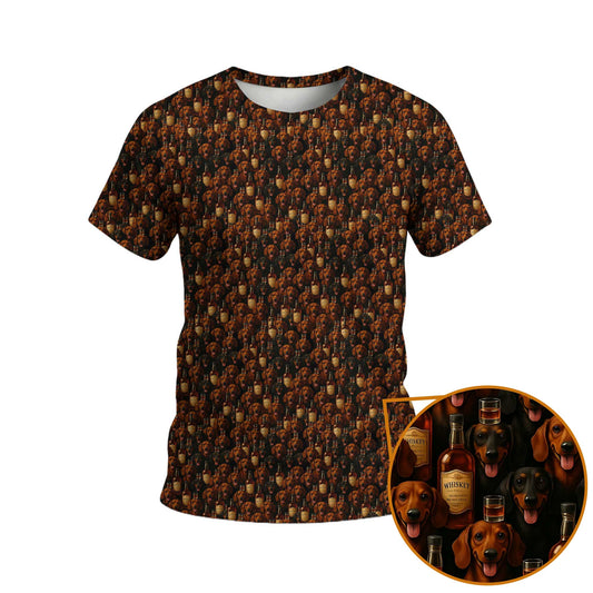 Whiskey Bottle Pattern Polo, Dachshund T Shirt, Funny Wiener Dog T Shirt