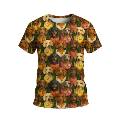 Cute Dachshund Shirt, Wiener Dog Shirts with Colorful Tulip Flower Pattern