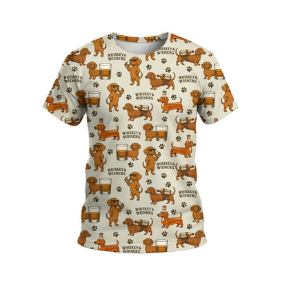 Pattern Dachshund Shirt With Whiskey And Beer Motif, Dachshund Shirt For Women And Men, Wiener Dog Shirts