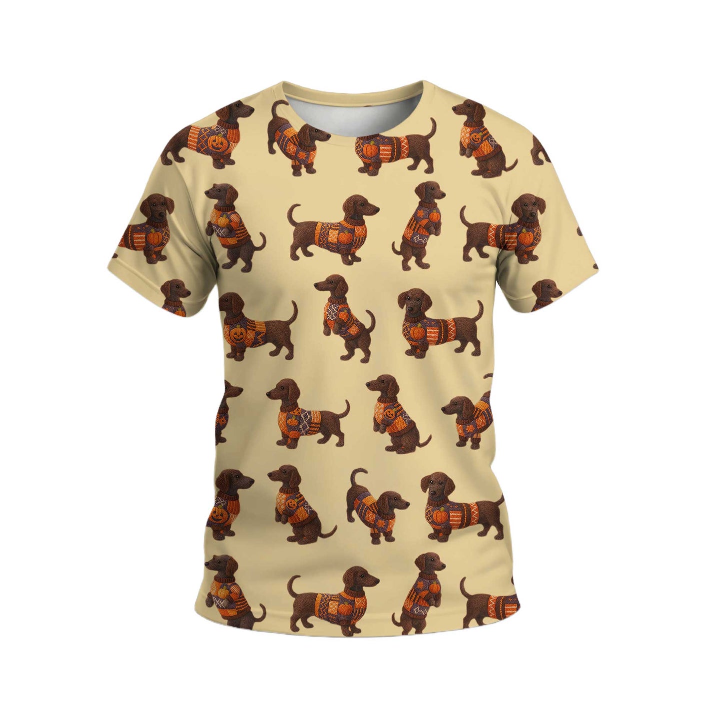Pattern Dachshund Shirt With Pumpkin Sweater Design, Dachshund Halloween Shirt, Christmas Dachshund Shirt