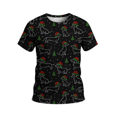 Christmas Lights Sparkling Santa Cute Holiday Pattern Polo, Festive Black Shirt, Dachshund T Shirt, Wiener Dog T Shirt