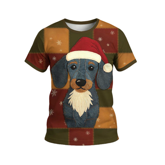 Patchwork Dachshund Christmas Polo, Dachshund T Shirt, Wiener Dog T Shirt