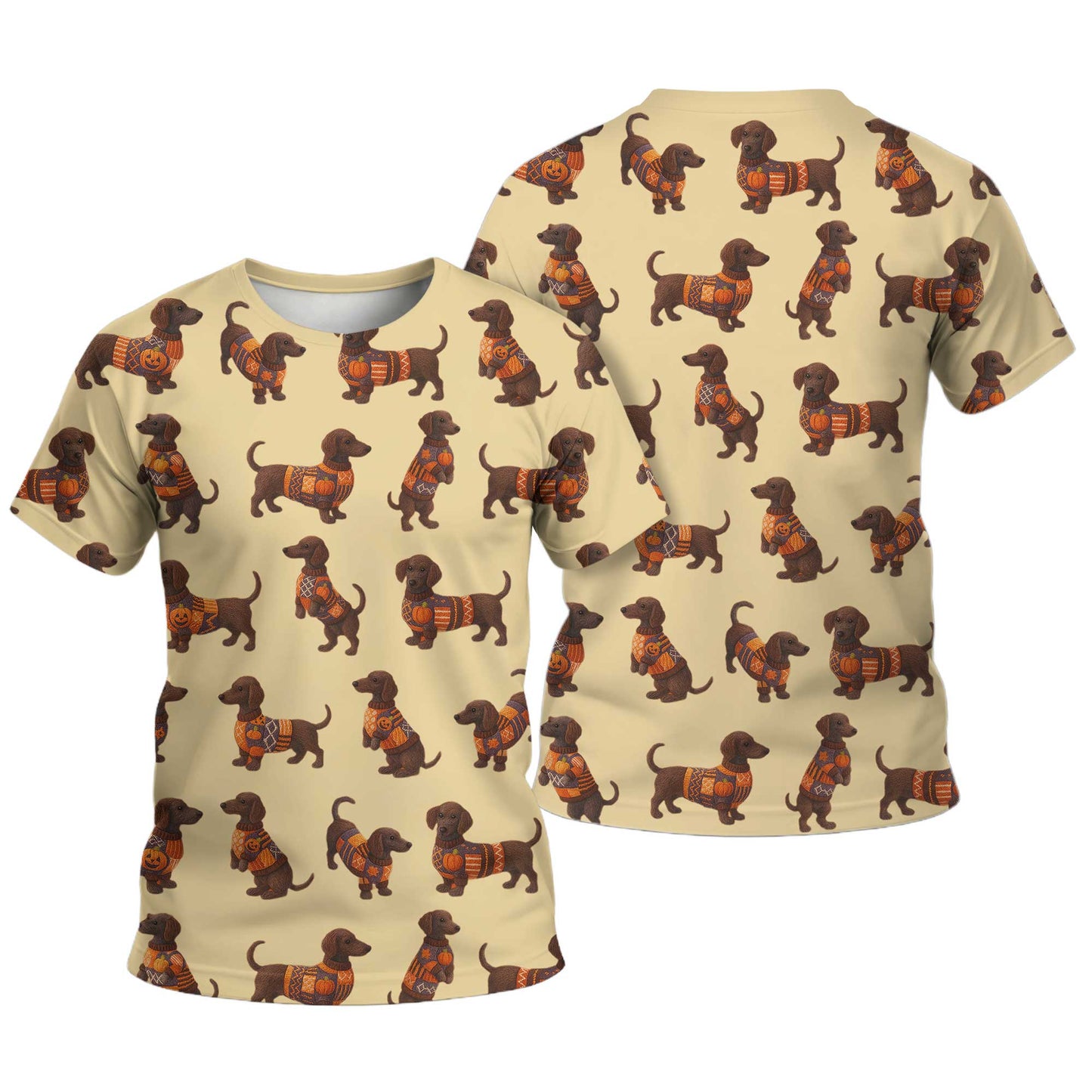 Pattern Dachshund Shirt With Pumpkin Sweater Design, Dachshund Halloween Shirt, Christmas Dachshund Shirt