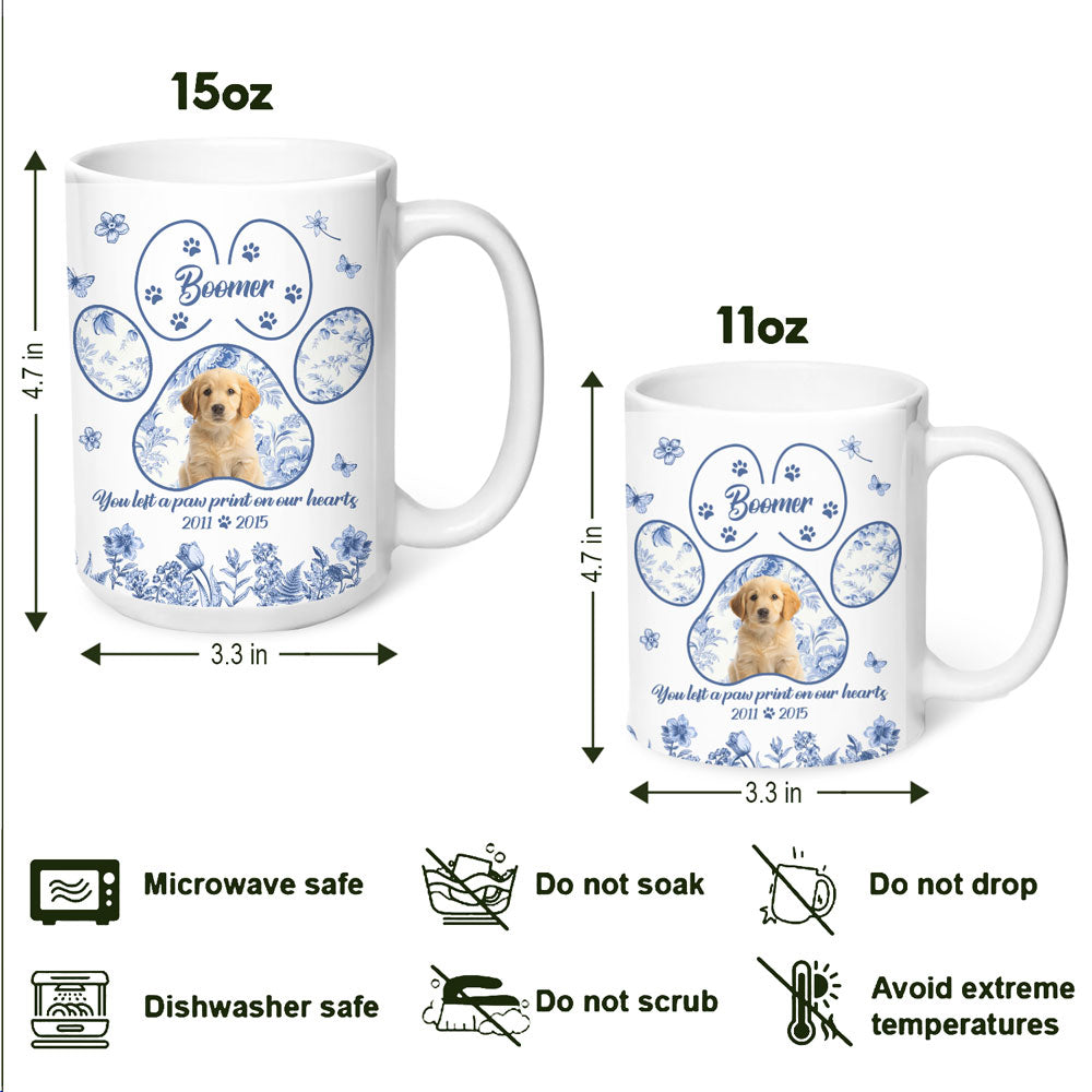 Custom Pet Photo Blue Toile De Jouy Style - You Left A Paw Print On Our Hearts - Personalized Edge-to-Edge Mug