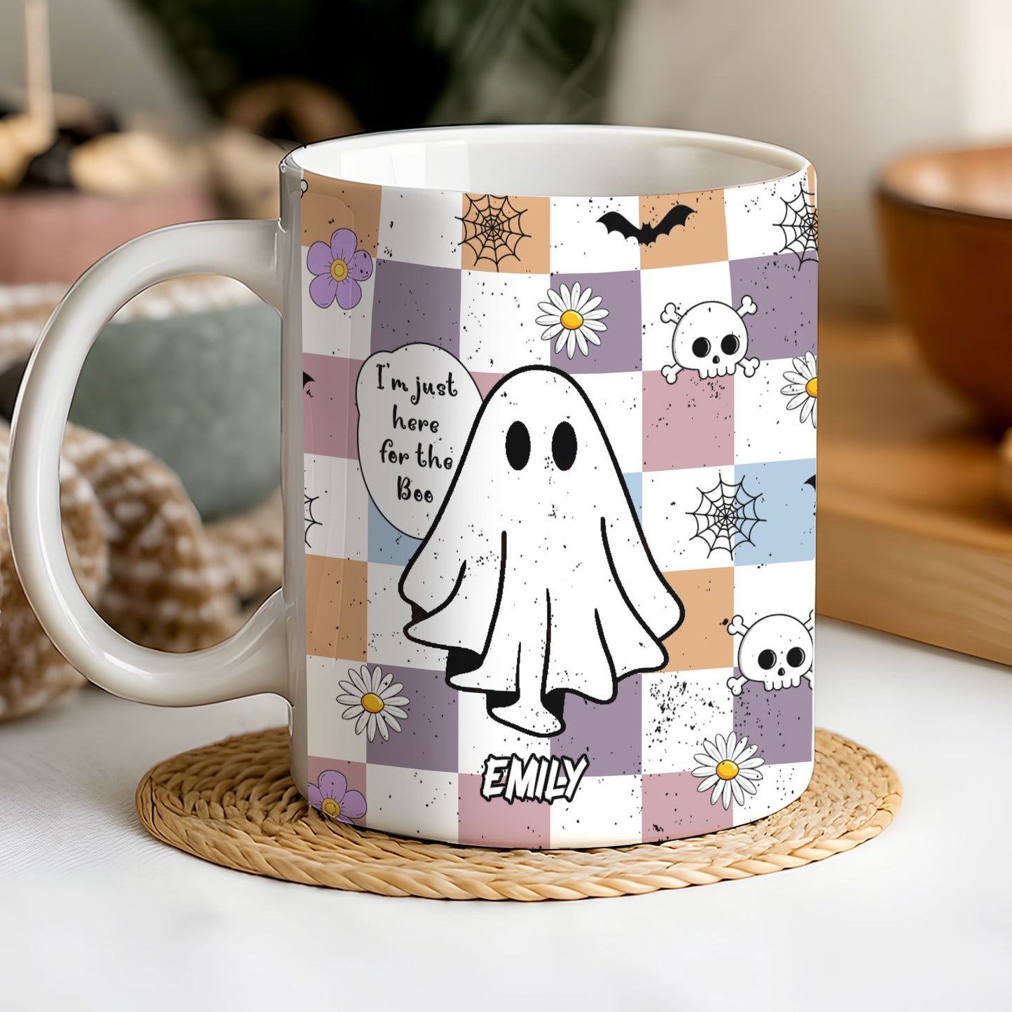 I'm Just Here For The Boo - Retro Retro Halloween Gift - Personalized Edge-to-Edge Mug