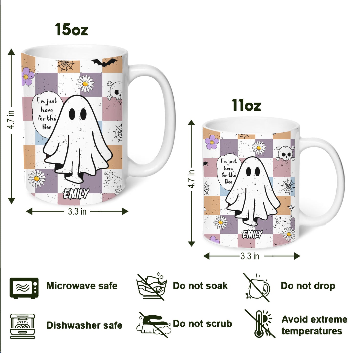 I'm Just Here For The Boo - Retro Retro Halloween Gift - Personalized Edge-to-Edge Mug