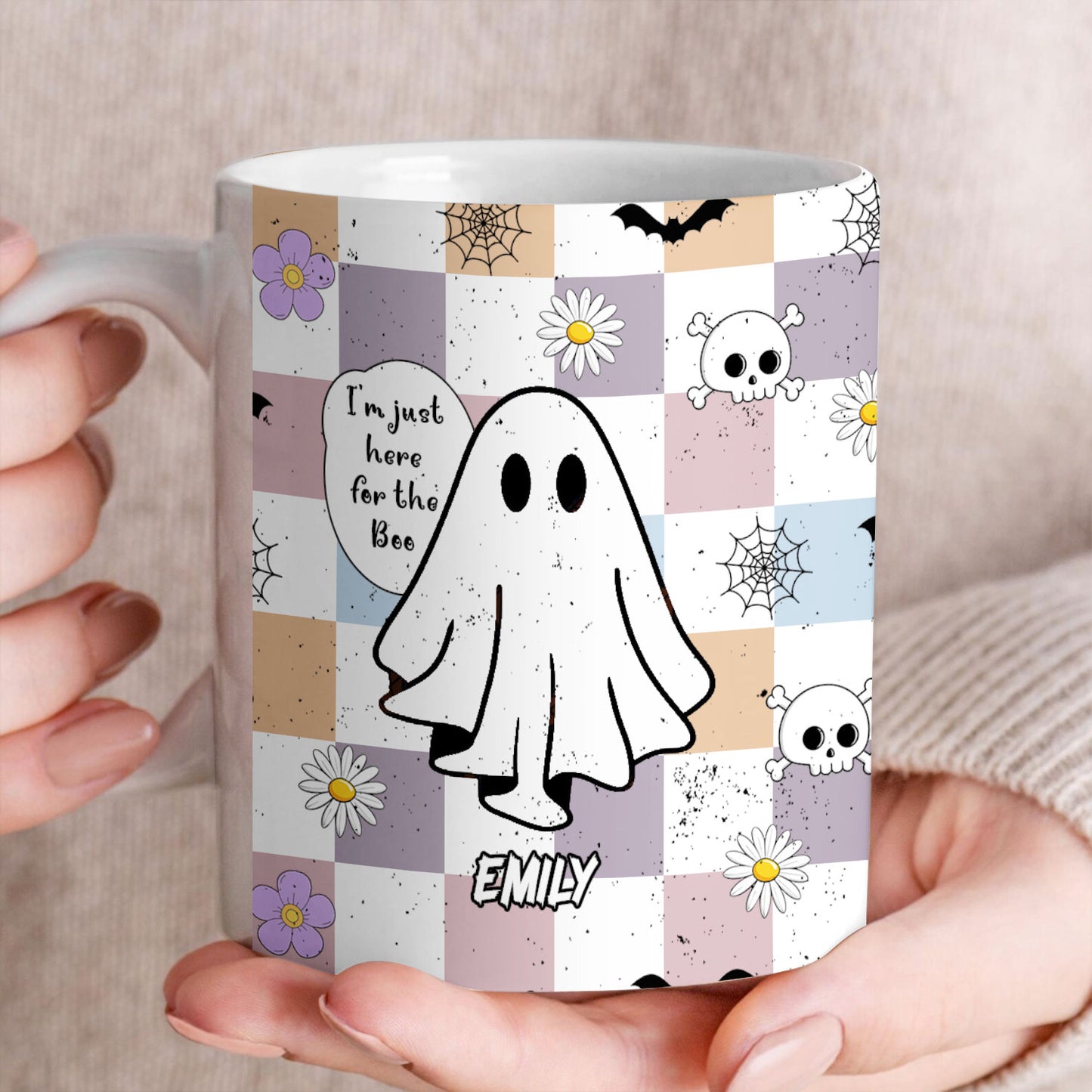 I'm Just Here For The Boo - Retro Retro Halloween Gift - Personalized Edge-to-Edge Mug