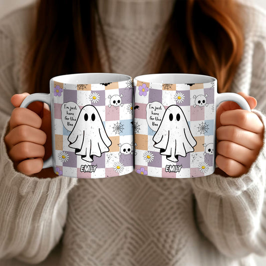 I'm Just Here For The Boo - Retro Retro Halloween Gift - Personalized Edge-to-Edge Mug