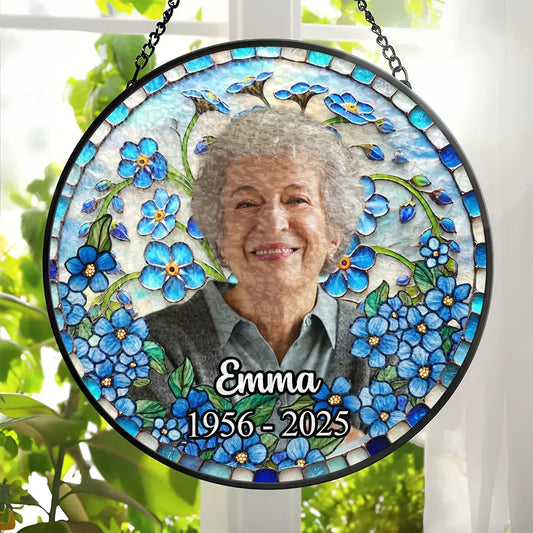 Forget Me Not Botanical - Memorial Sympathy Window Hanging Decor - Personalized Window Hanging Stained Glass