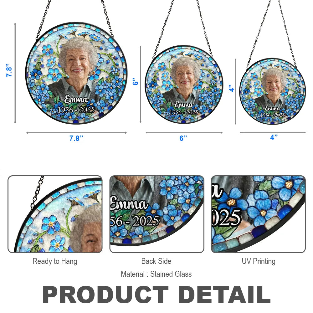 Forget Me Not Botanical - Memorial Sympathy Window Hanging Decor - Personalized Window Hanging Stained Glass