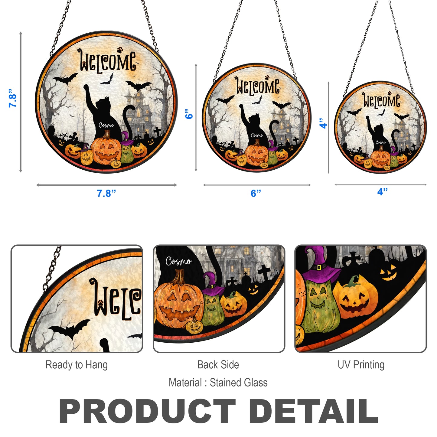 Welcome To Out Cat Home - Halloween Home Decor, Cat Lover Gift - Personalized Window Hanging Stained Glass