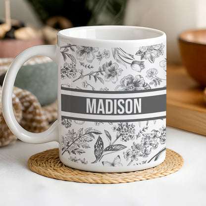 Custom Name Toile de Jouy Style - Dog Mom Est.2025 - Personalized White Mug