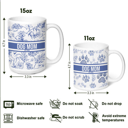 Custom Name Toile de Jouy Style - Dog Mom Est.2025 - Personalized White Mug