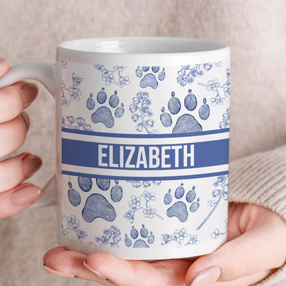 Custom Name Toile de Jouy Style - Dog Mom Est.2025 - Personalized White Mug
