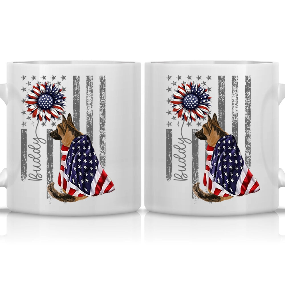 Personalized Patriotic Dog Mug – Custom Name USA Flag – 4th Of July Gift For Dog Lovers - Personalized White Glossy Mug