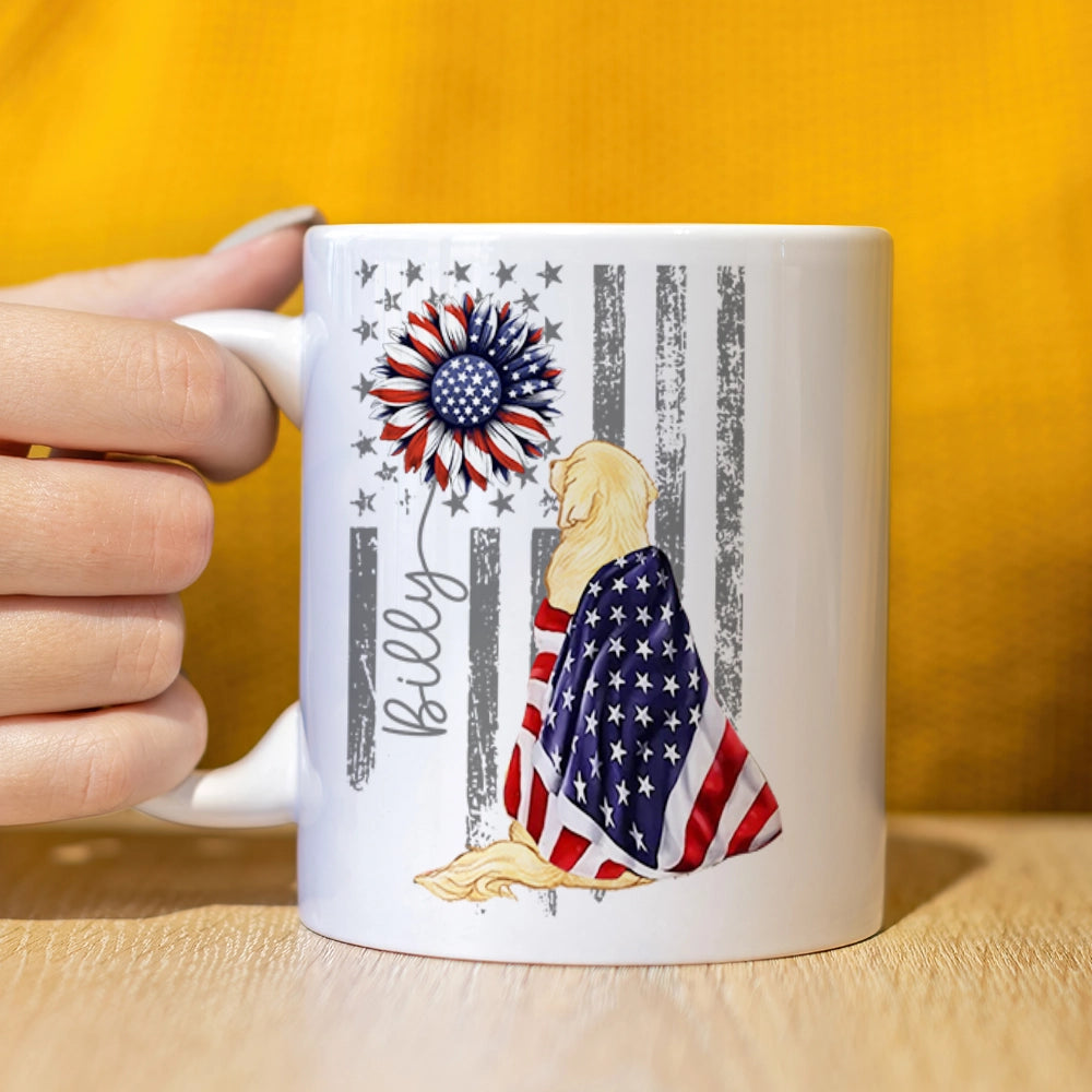 Personalized Patriotic Dog Mug – Custom Name USA Flag – 4th Of July Gift For Dog Lovers - Personalized White Glossy Mug