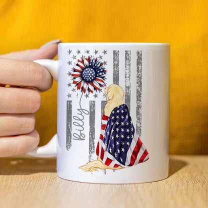 Personalized Patriotic Dog Mug – Custom Name USA Flag – 4th Of July Gift For Dog Lovers - Personalized White Glossy Mug