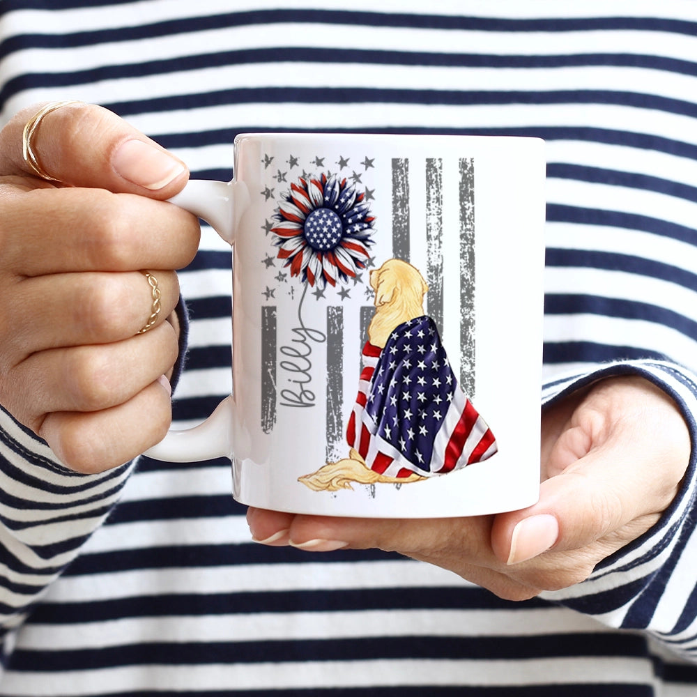 Personalized Patriotic Dog Mug – Custom Name USA Flag – 4th Of July Gift For Dog Lovers - Personalized White Glossy Mug