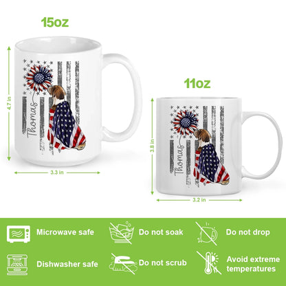 Personalized Patriotic Dog Mug – Custom Name USA Flag – 4th Of July Gift For Dog Lovers - Personalized White Glossy Mug