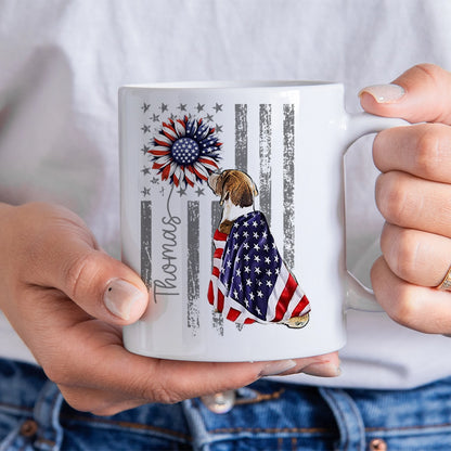 Personalized Patriotic Dog Mug – Custom Name USA Flag – 4th Of July Gift For Dog Lovers - Personalized White Glossy Mug