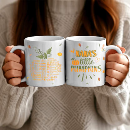 Custom Name Word Art - Grandma's Little Pumpkins - Personalized White Mug