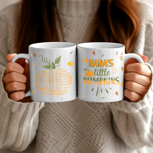 Custom Name Word Art - Grandma's Little Pumpkins - Personalized White Mug