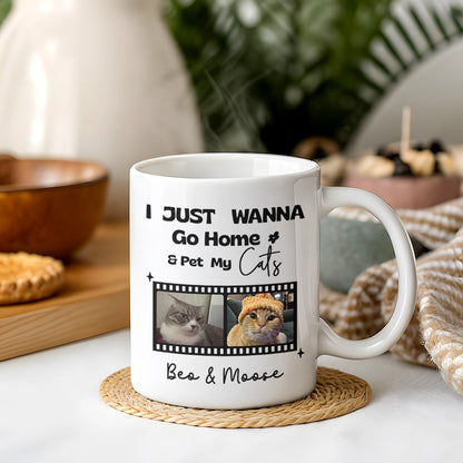 Funny Work Mug For Cat Lovers - FTS Office Clock & Wanna Pet My Cat Custom Photo - Personalized White Mug