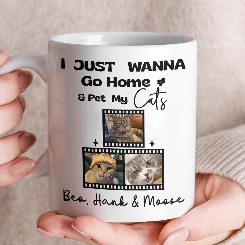 Funny Work Mug For Cat Lovers - FTS Office Clock & Wanna Pet My Cat Custom Photo - Personalized White Mug