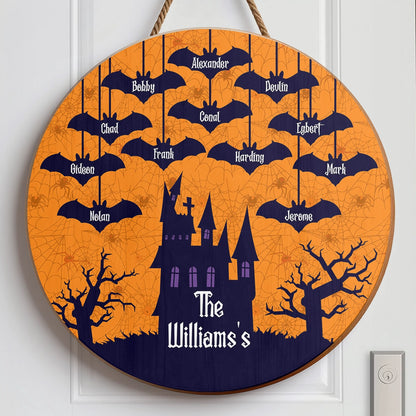 Bat Family - Halloween Name Decoration - Personalized Wood Sign