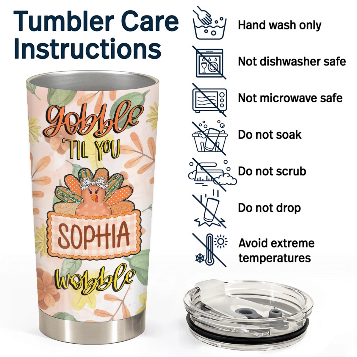 Gobble Till You Wobble - Thanksgiving Turkey Fall Season Gift - Personalized Tumbler
