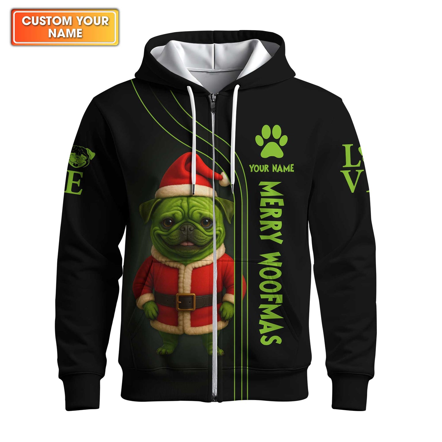 Custom Name Pug Christmas Shirt, Funny Merry Woofmas Shirt, Personalized Pug Xmas Hoodie For Dog Lover,