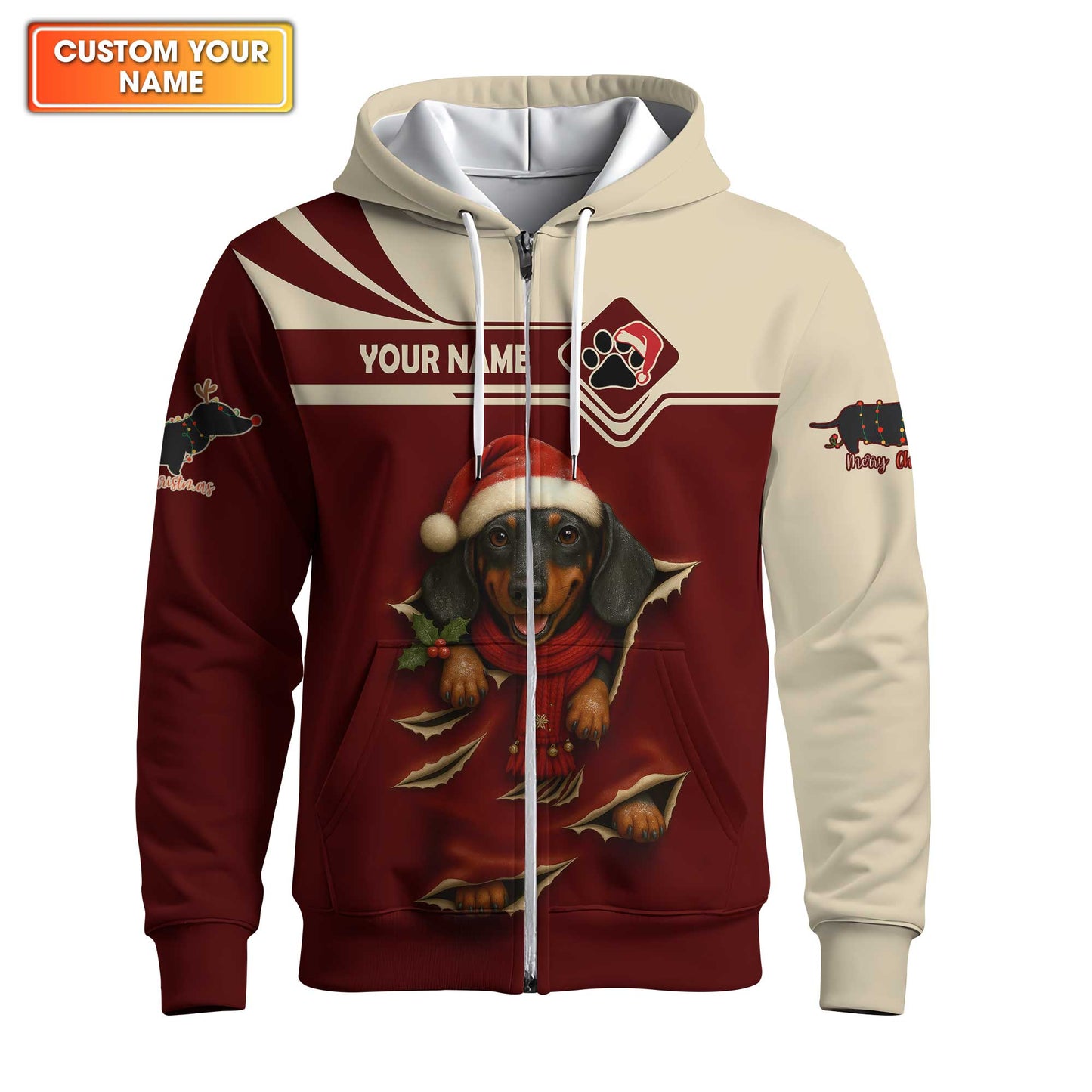 Festive Dachshund Breakthrough Hoodie, Personalized Dachshund Shirt, Wiener Dog T Shirt