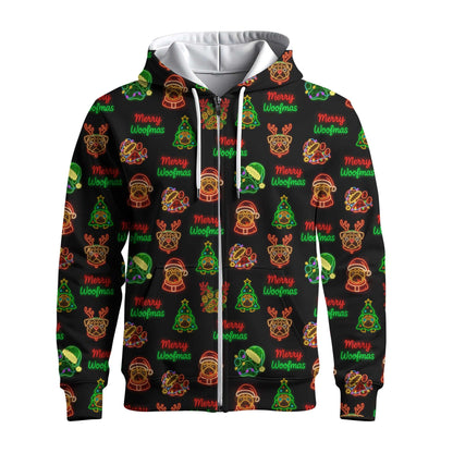 Neon Merry Woofmas Pug Christmas Pattern Polo, Funny Pug Shirt, Pug T Shirt