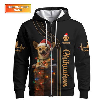 Custom Name Santa Hat Chihuahua, Christmas Chihuahua Hoodie, Chihuahua T Shirt, Funny Cool Chihuahua Shirt