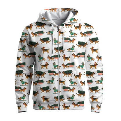 Festive Holiday Shepherd Santa Pattern Polo, Funny German Shepherd Shirt, German Shepherd T Shirt